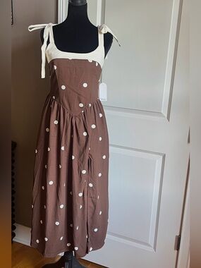 Trixxi Brown Polka Dot Sundress with Cream Dots